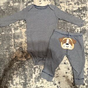 blue & white Striped Outfit with Dog Design 6 months